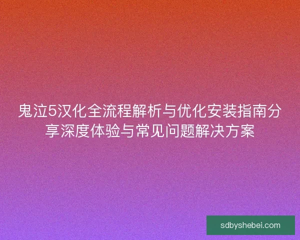 鬼泣5汉化全流程解析与优化安装指南分享深度体验与常见问题解决方案